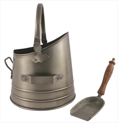 Round Bucket With Shovel Pewter Finish - Click Image to Close